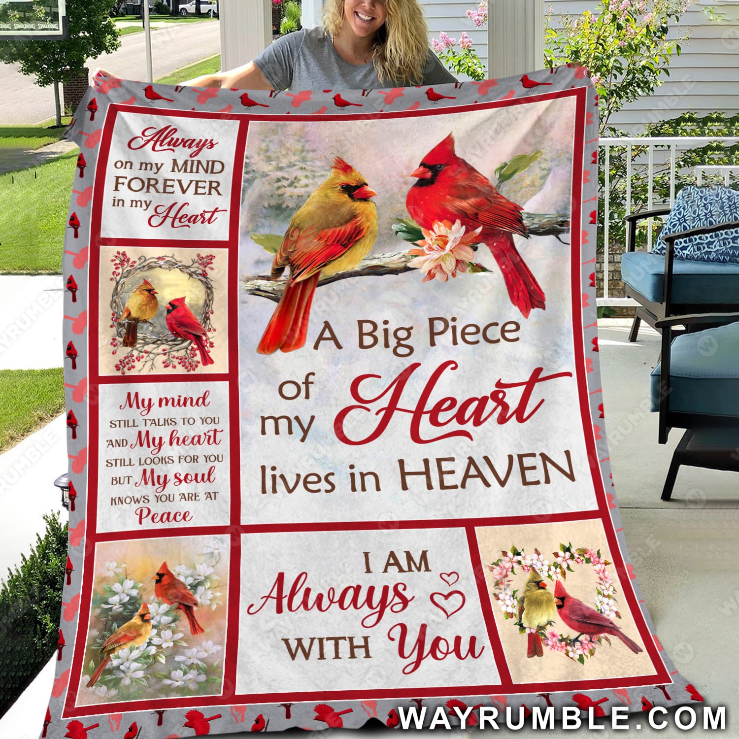 Cardinal bird, Flower background, Forever love, A big piece of my heart lives in heaven - Heaven Blanket