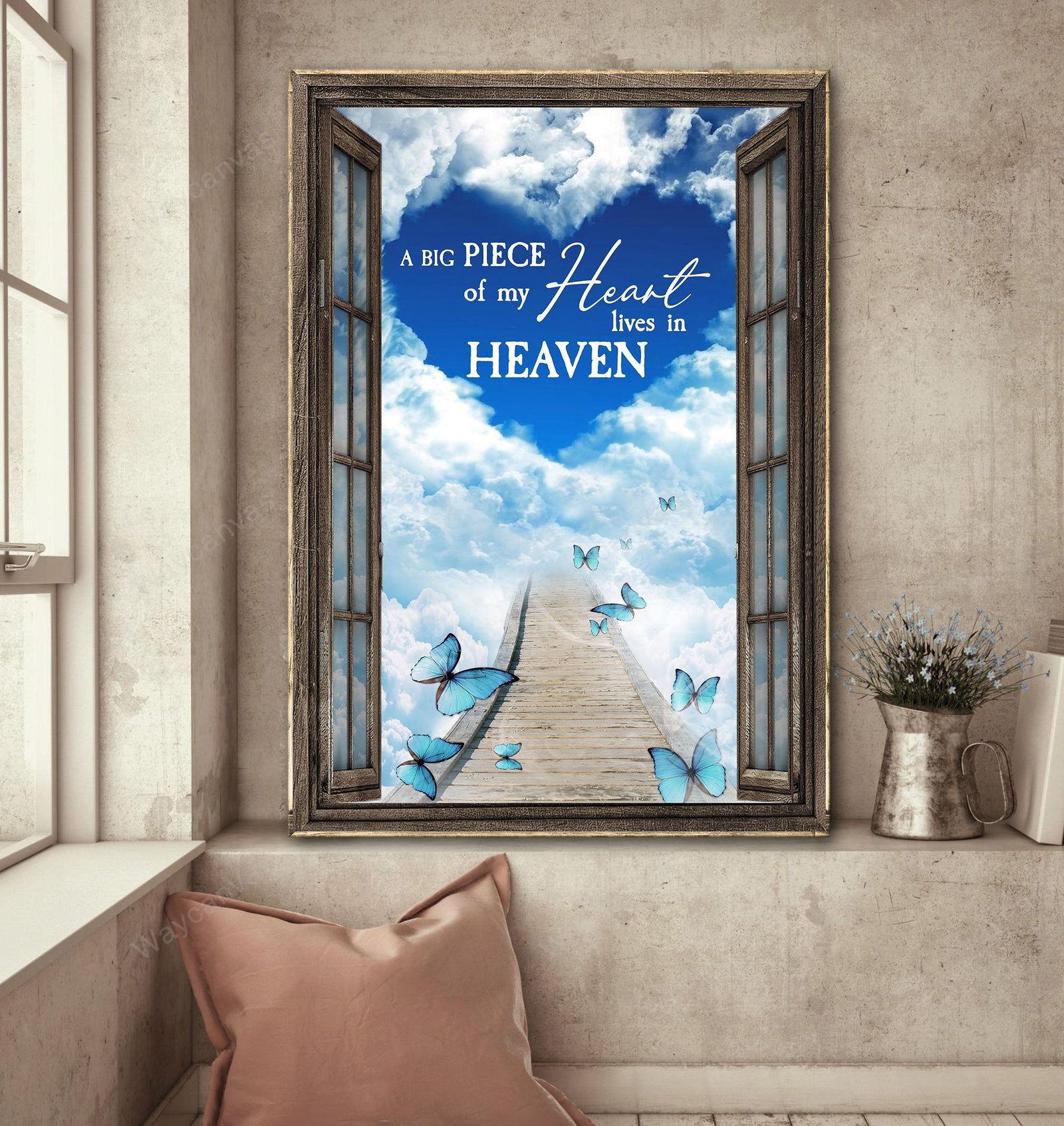 Blue heart, Sky painting, A big piece of my heart lives in heaven - Heaven Portrait Canvas Prints - Wall Art