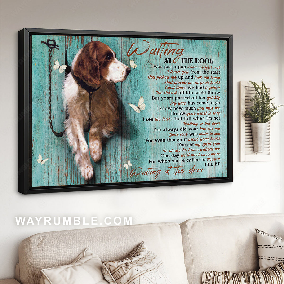 Basset hound dog, White butterfly, Waiting at the door - Heaven Landscape Canvas Prints, Wall Art