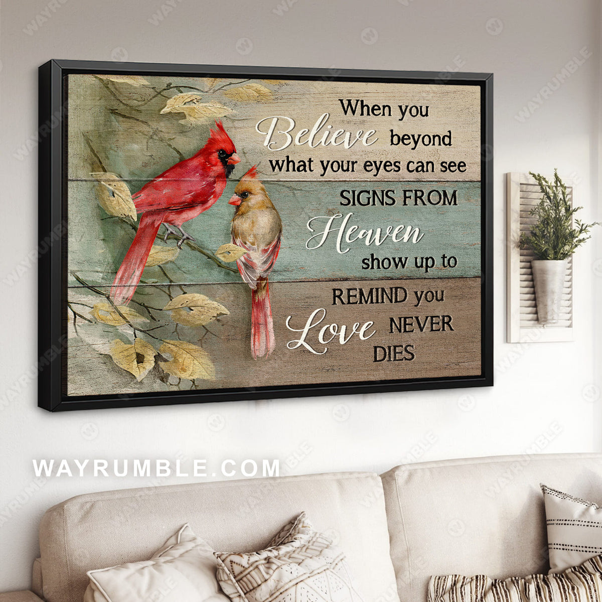 Cardinal drawing, Dried leaves, Signs from heaven show up to remind love never dies - Heaven Landscape Canvas Prints, Wall Art