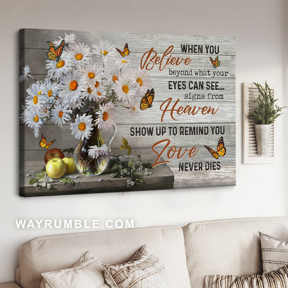 Pretty daisy vase, Beautiful butterfly, Apple, When you believe - Heaven Landscape Canvas Prints, Wall Art