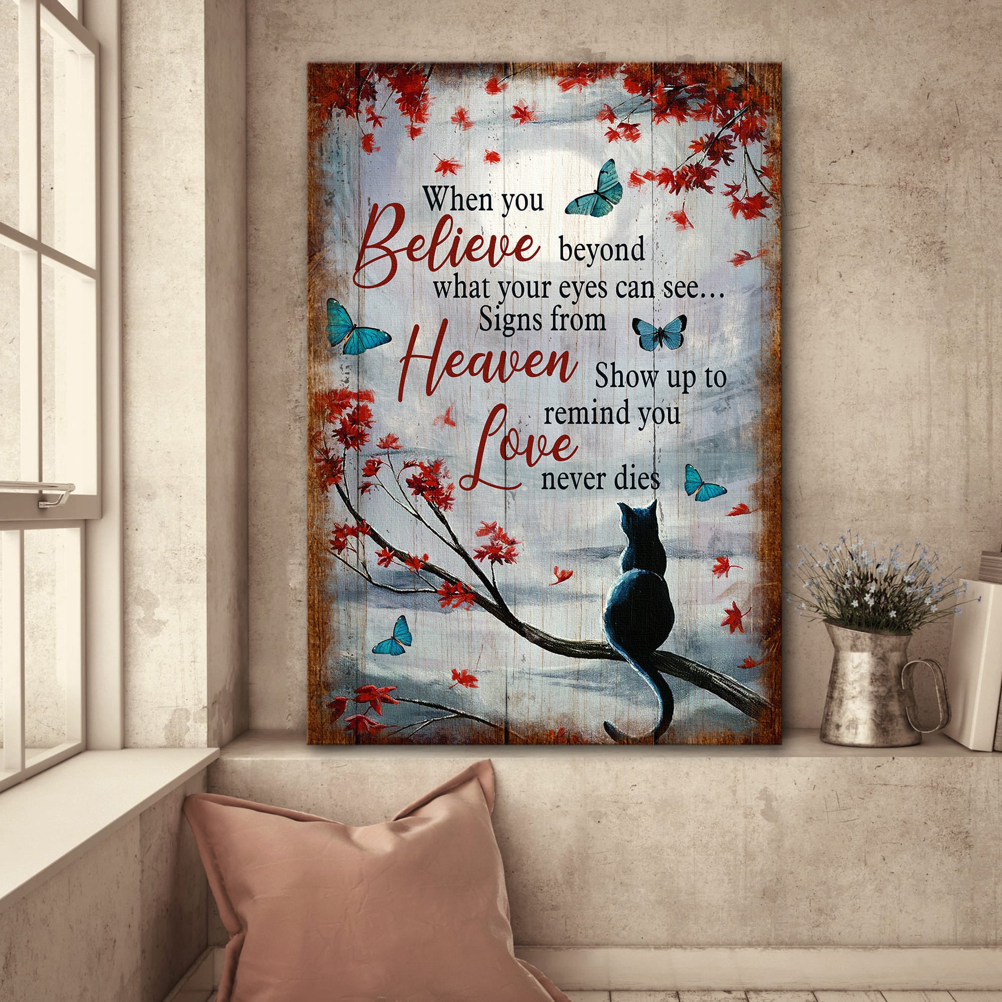 Black cat, Butterfly, Love never dies - Heaven Portrait Canvas Prints, Wall Art
