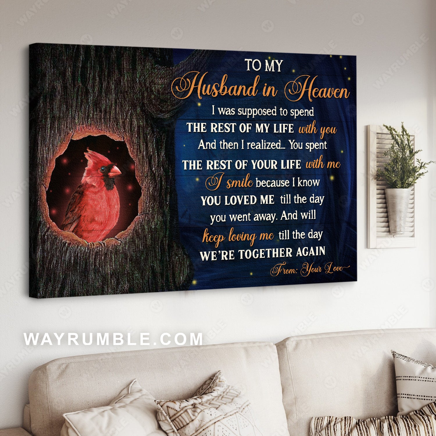 To my husband in Heaven, Keep loving me till we're together again  - Cardinal, Heaven Landscape Canvas Prints, Wall Art