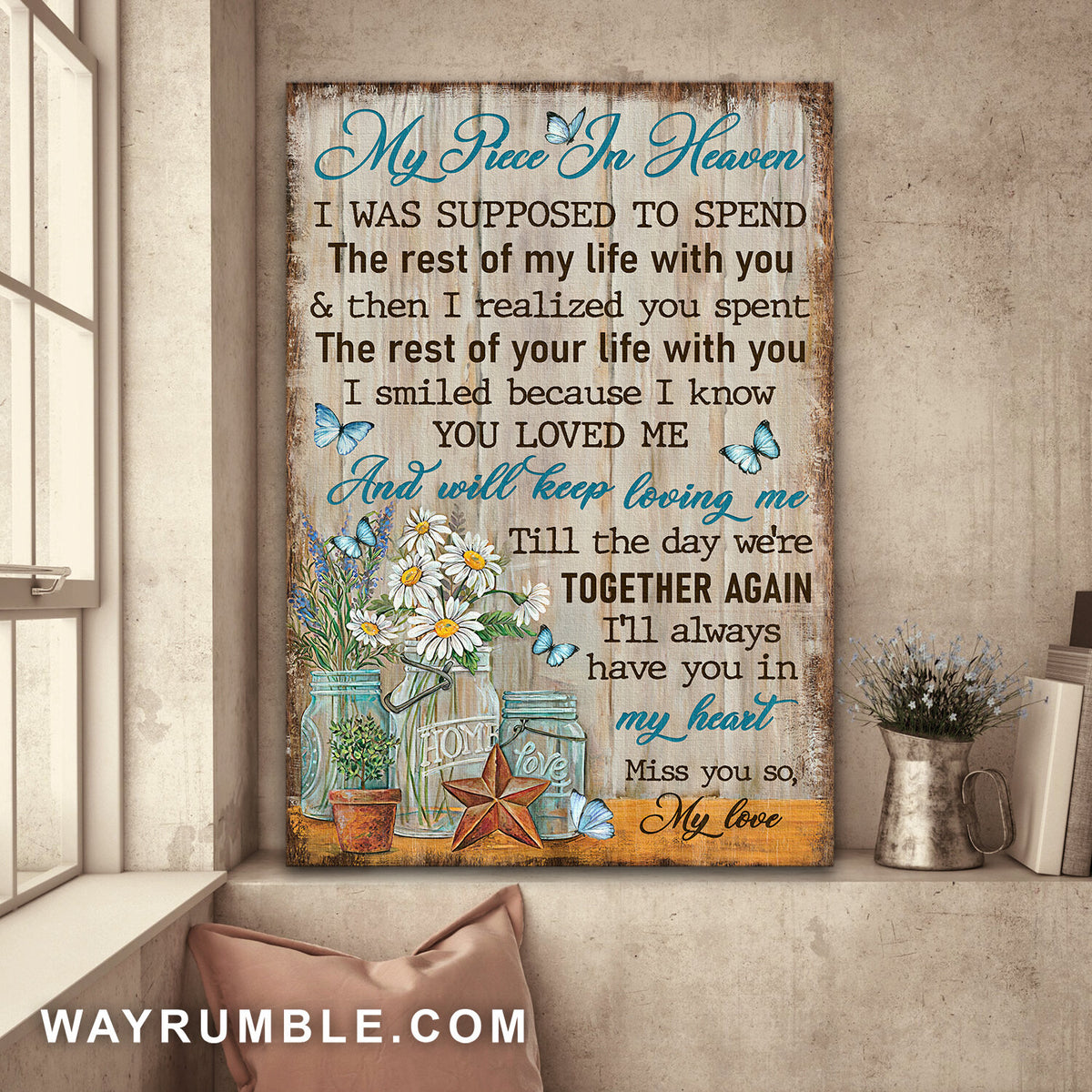 Flowers jar, Star, Butterfly, I know you love me and will keep loving me - Heaven Portrait Canvas Prints, Wall Art