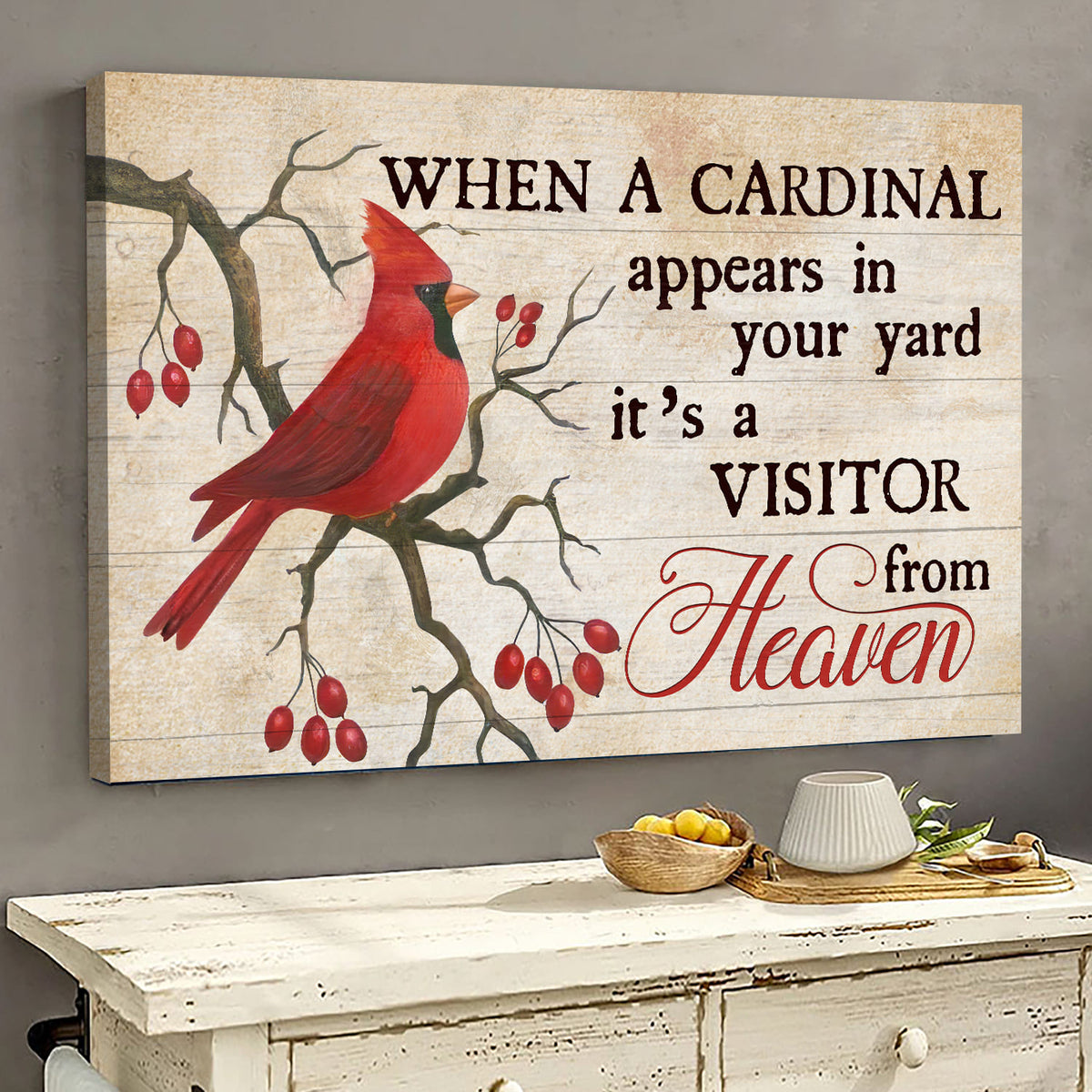 Cardinal painting, When a cardinal appears in your yard, it&#39;s a visitor from heave - Heaven Landscape Canvas Prints, Wall Art