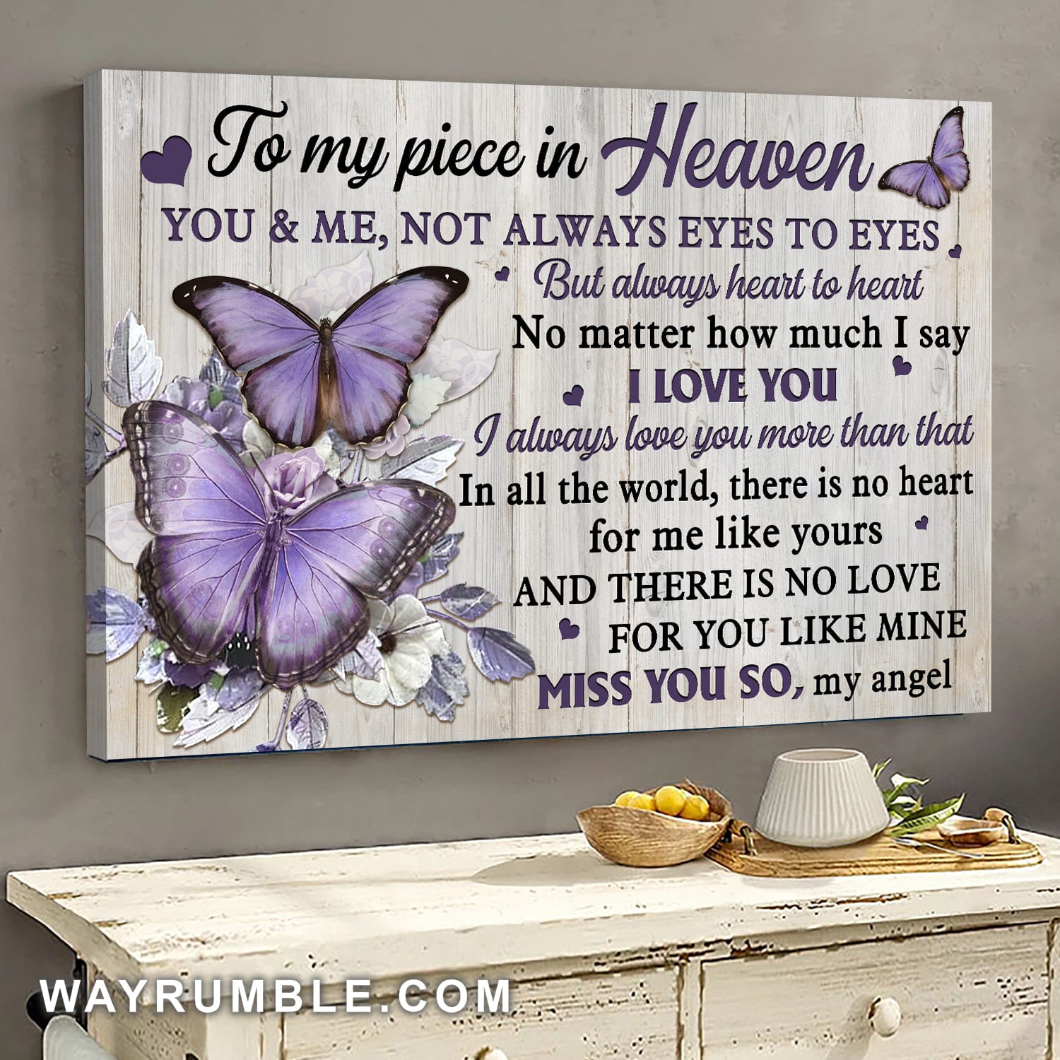 Purple butterfly, Flower, You and me, not always eyes to eyes, but always heart to heart - Heaven Landscape Canvas Prints, Wall Art