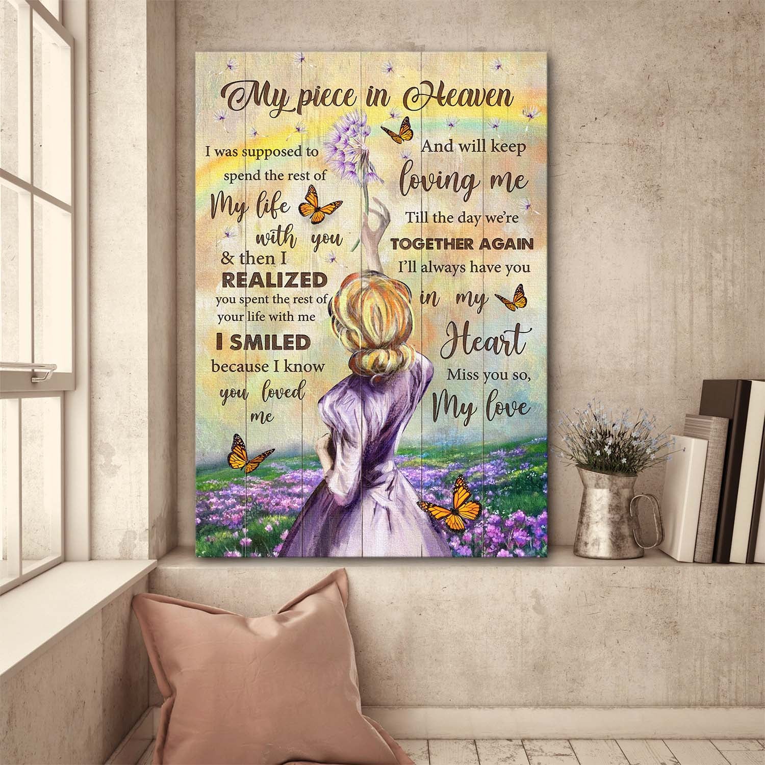 Beautiful girl, Flower field, butterfly, My piece in heaven, Till the day we're together again - Heaven Portrait Canvas Prints, Wall Art