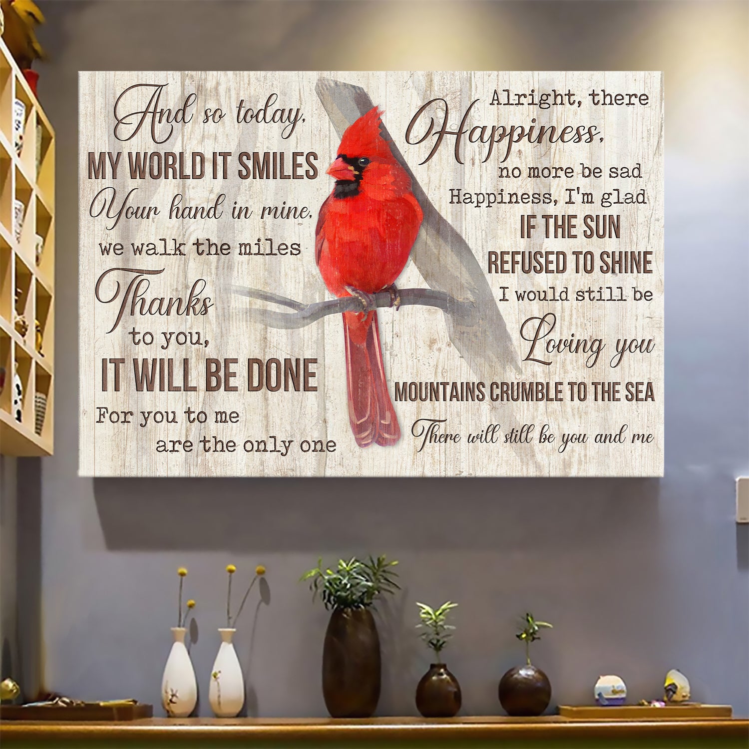 Red cardinal drawing, And so today my world it smiles - Heaven Landscape Canvas Prints, Wall Art