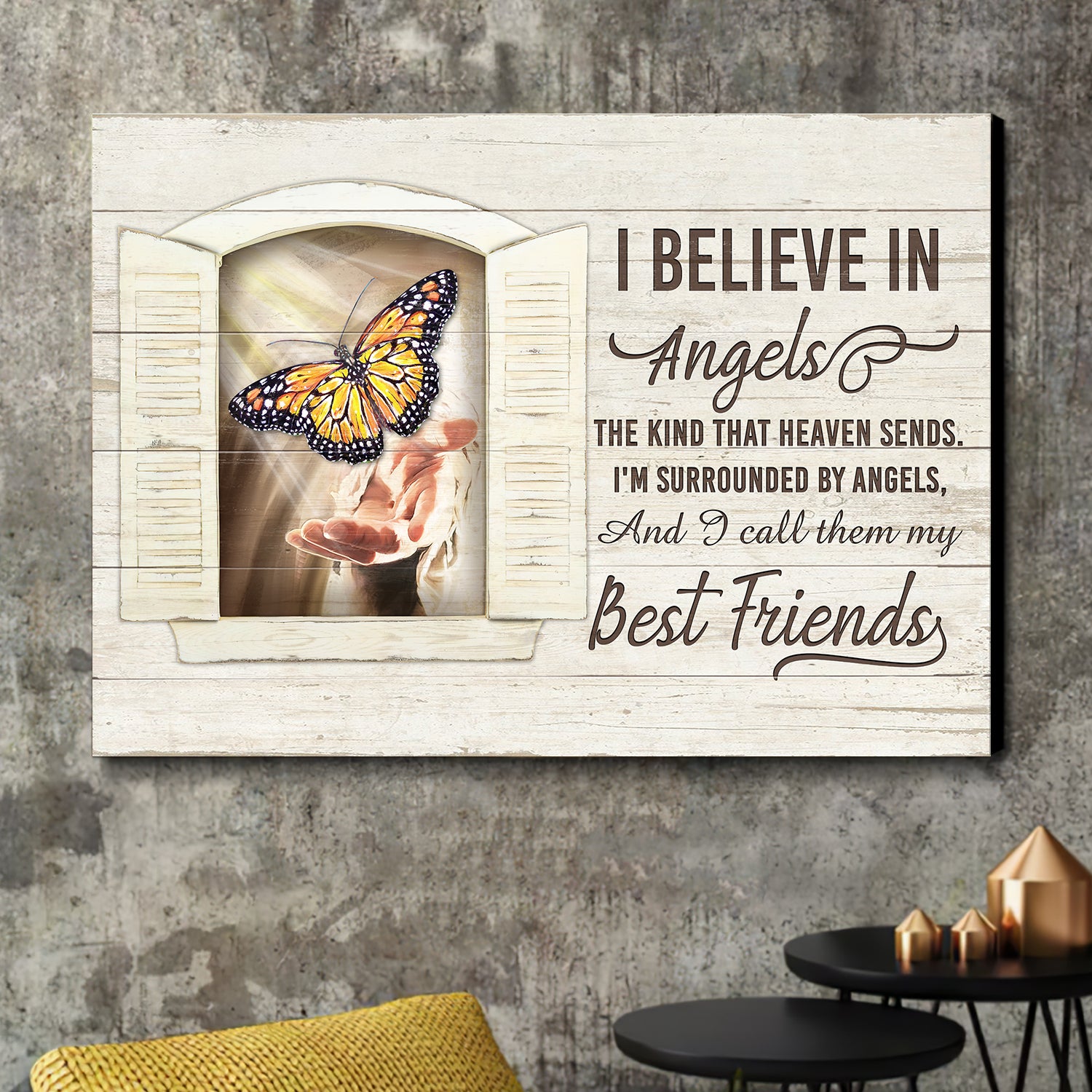 Jesus hand, Butterfly, Mystic Light, I believe in angel and call them my best friends - Heaven Landscape Canvas Prints, Wall Art