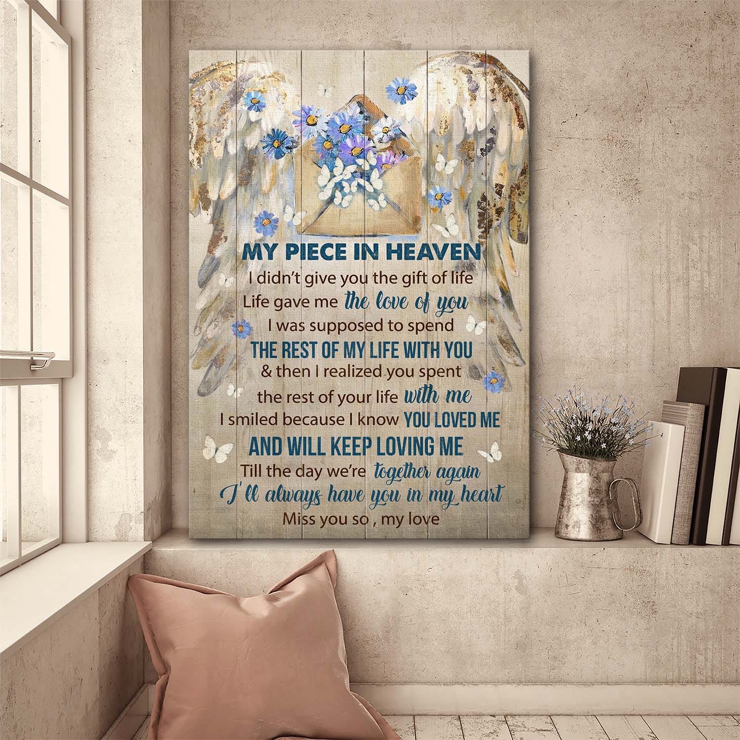 Pretty wings, Floral Letter, Life gave me the gift of you - Heaven Portrait Canvas Prints, Wall Art