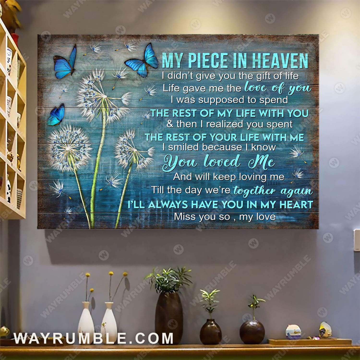 Beautiful dandelion painting, Blue butterfly, My piece in heaven - Heaven Landscape Canvas Prints, Wall Art
