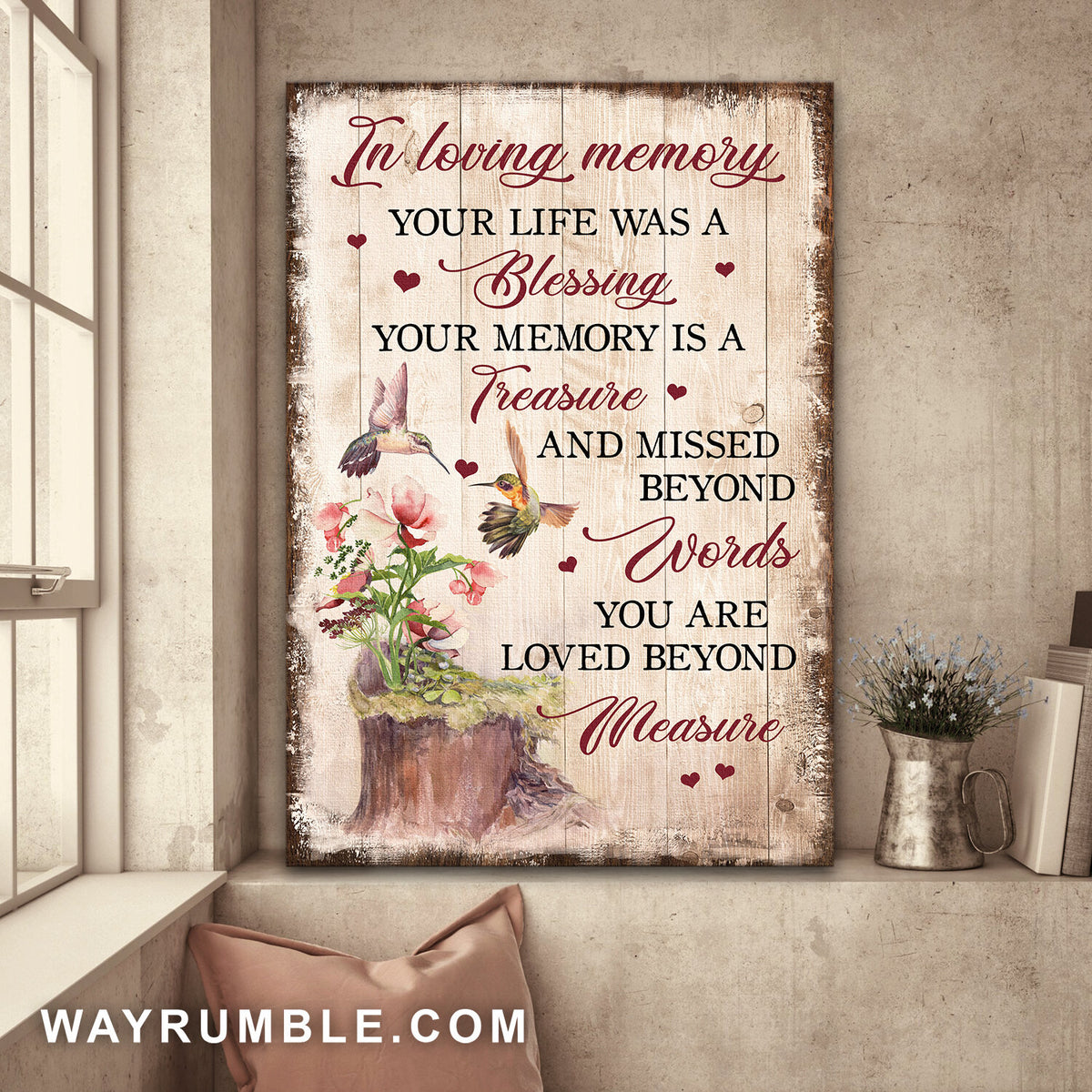 Hummingbird Couple, Your life was a blessing - Heaven Portrait Canvas Prints, Wall Art