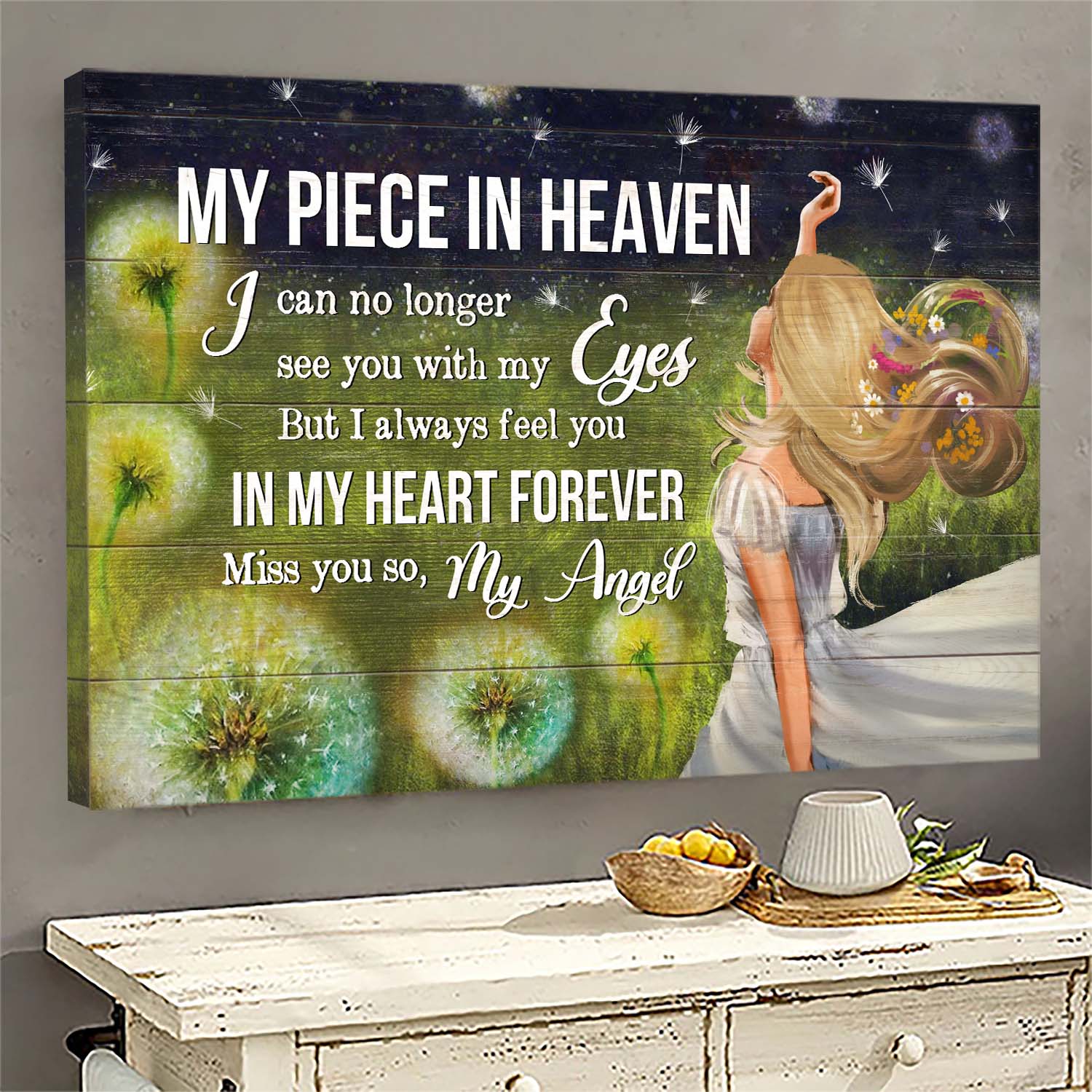 Beautiful girl, Dandelion Field, My piece in heaven, I always feel you in my heart forever - Heaven Landscape Canvas Prints, Wall Art
