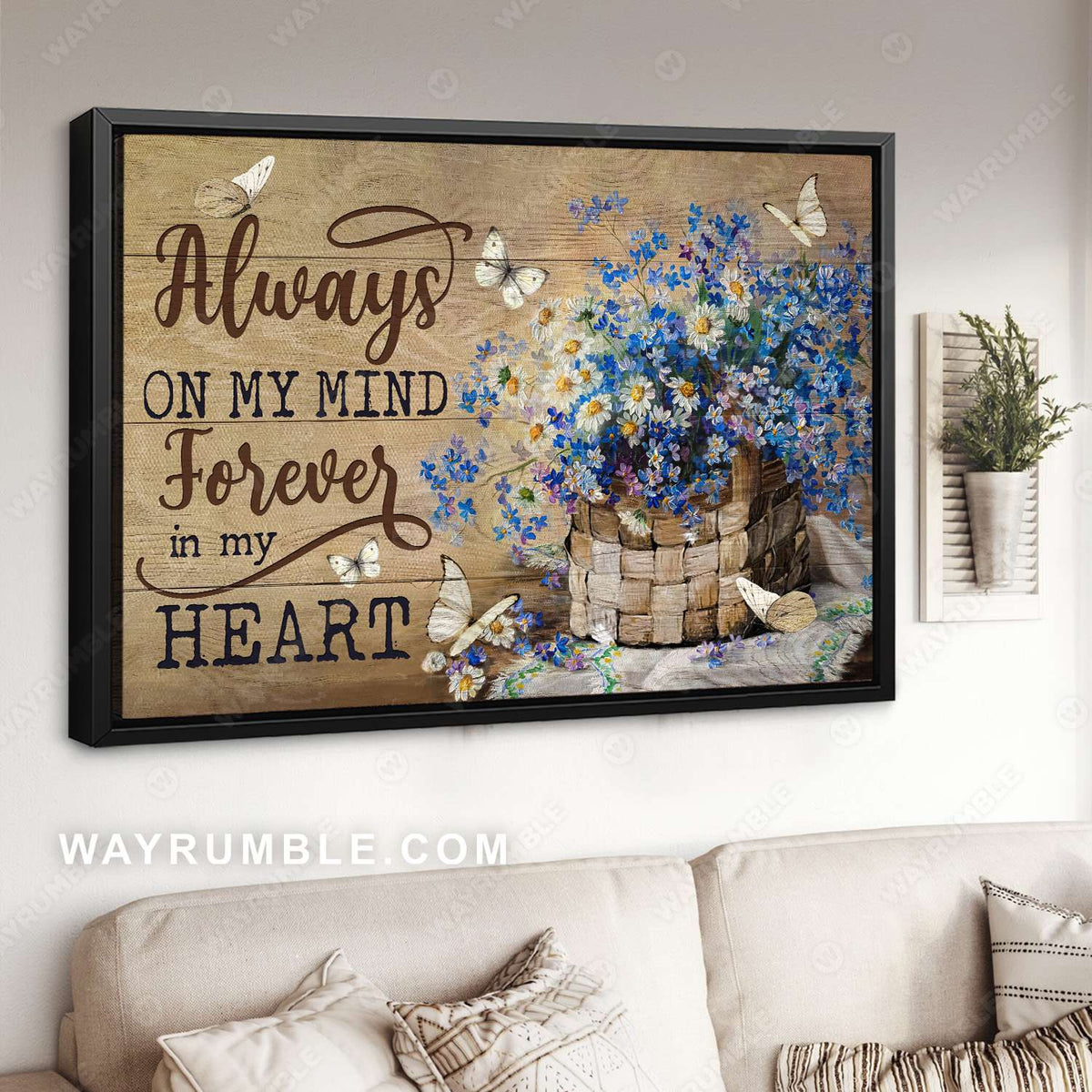 White butterfly, Pretty daisy, Blue flower, Always on my mind, forever in my heart - Heaven Landscape Canvas Prints, Wall Art