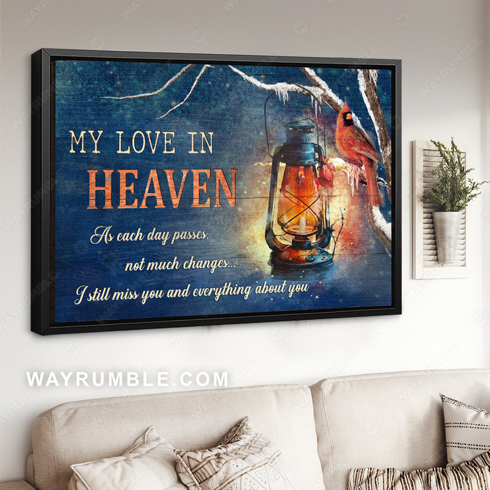Antique lamp, Red cardinal painting, Winter season, My love in heaven - Heaven Landscape Canvas Prints, Home Decor Wall Art