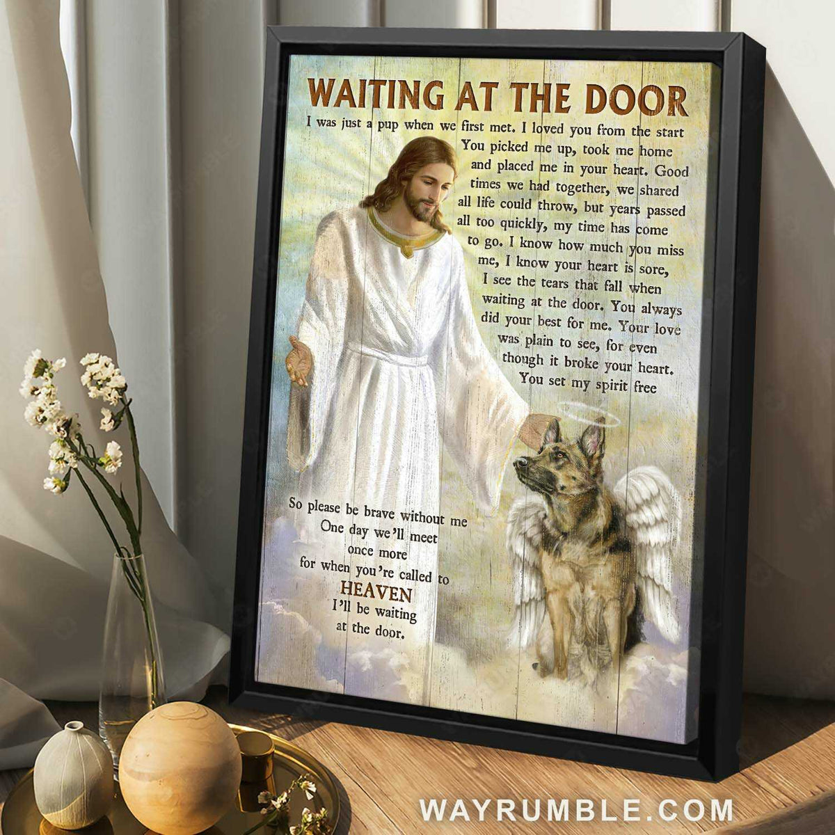 German Shepherd, Brave dog, Jesus painting, Waiting at the door - Heaven Portrait Canvas Prints, Christian Wall Art