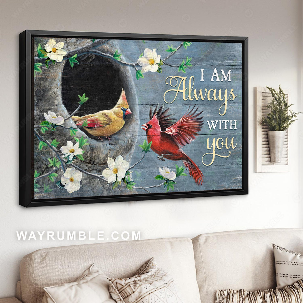 Cardinal painting, Beautiful Japanese anemone, I am always with you - Heaven Landscape Canvas Prints, Wall Art