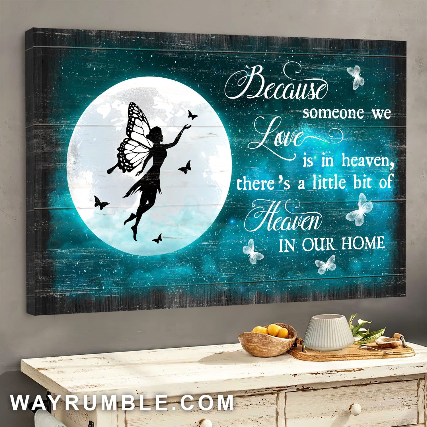 Butterfly, Shadow Fairy, Moon, There's a little bit of heaven in our home - Heaven Landscape Canvas Prints, Wall Art