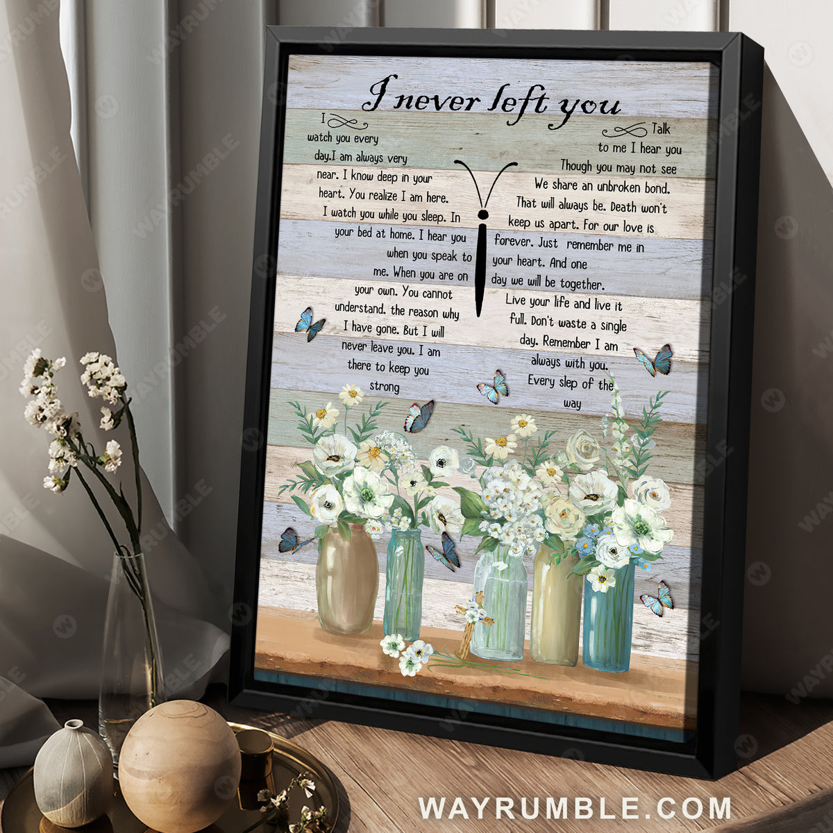 Blue butterfly, Flower painting, Beautiful wildflowers, I never left you - Heaven Portrait Canvas Prints, Wall Art