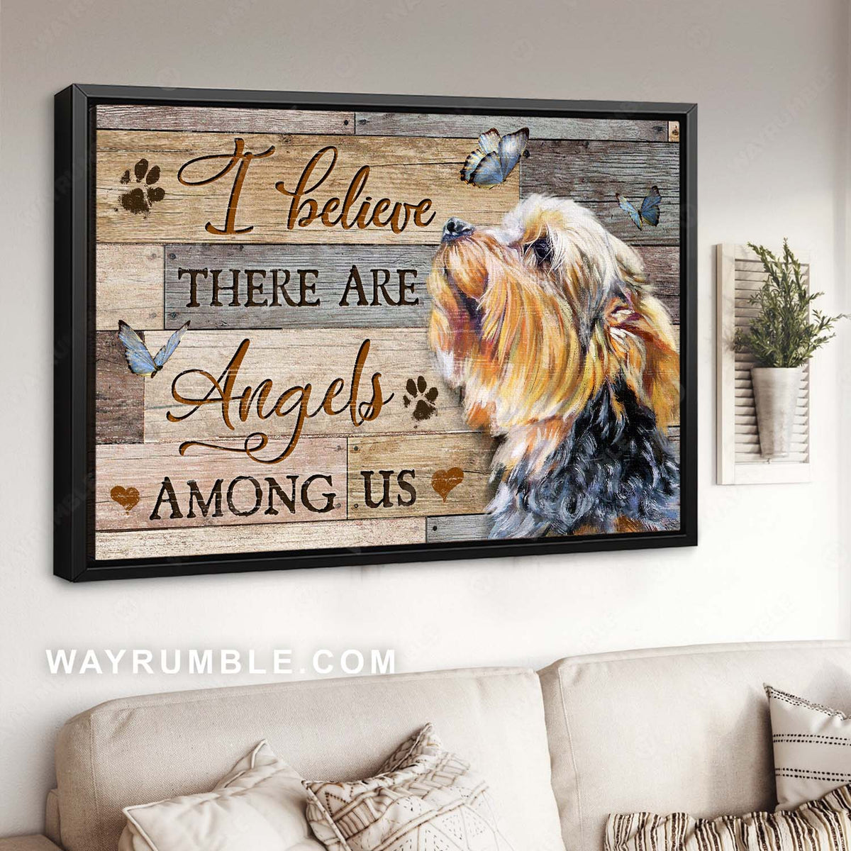 Adorable Yorkshire Terrier, Lovely butterfly, I believe there are angels among us - Heaven Landscape Canvas Prints, Wall Art