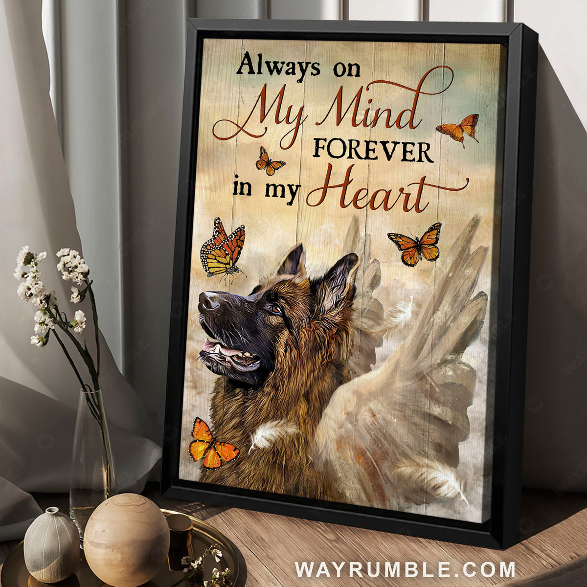 German Shepherd painting, Monarch butterfly, Angel wings, Forever in my heart - Heaven Portrait Canvas Prints, Home Decor Wall Art