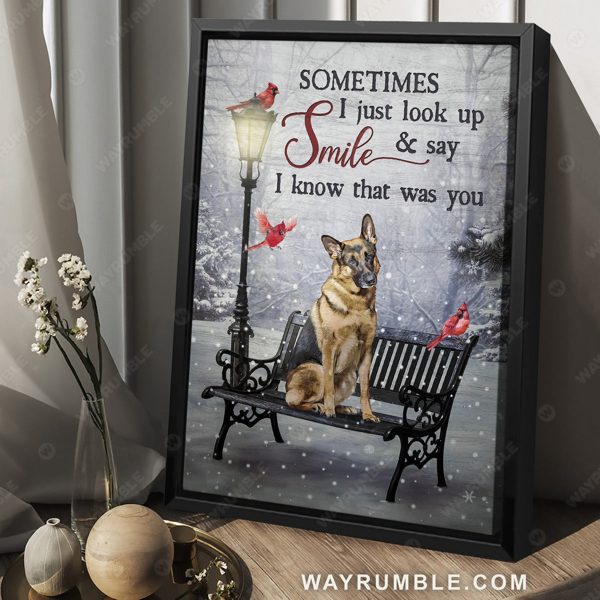 German Shepherd, Good dog, Cardinal bird, I know that was you - Heaven Portrait Canvas Prints, Wall Art