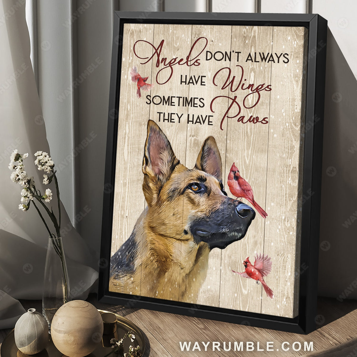 German Shepherd, Angel in heaven, Red cardinal, Angels don&#39;t always have wings - Heaven Portrait Canvas Prints, Wall Art
