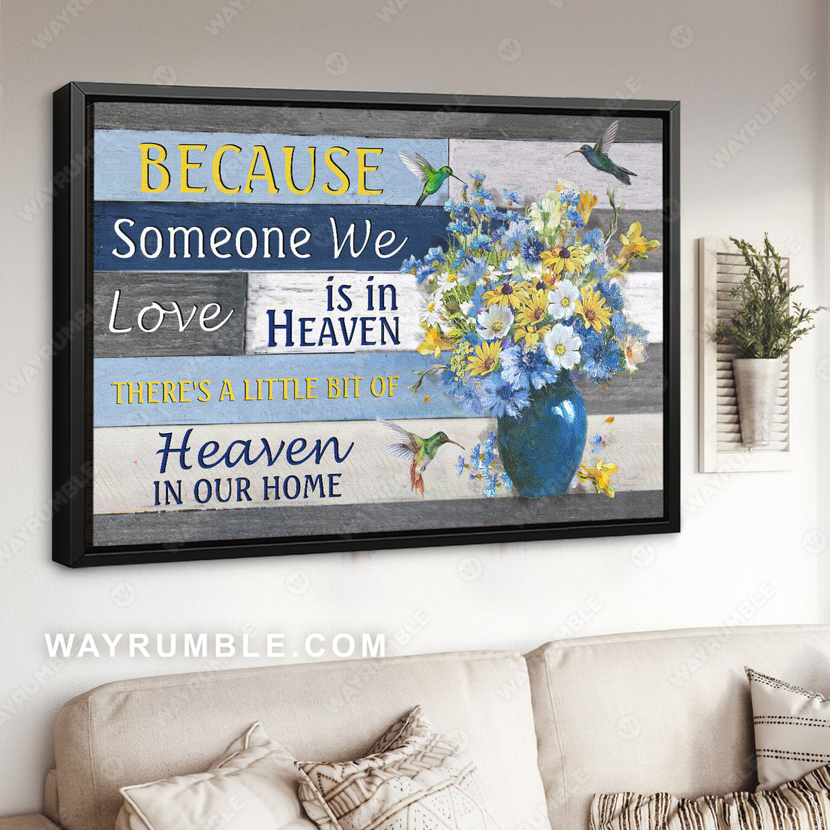 Flower vase, Hummingbird painting, Colorful daisies, There's a little bit of heaven in our home - Heaven Landscape Canvas Prints, Wall Art