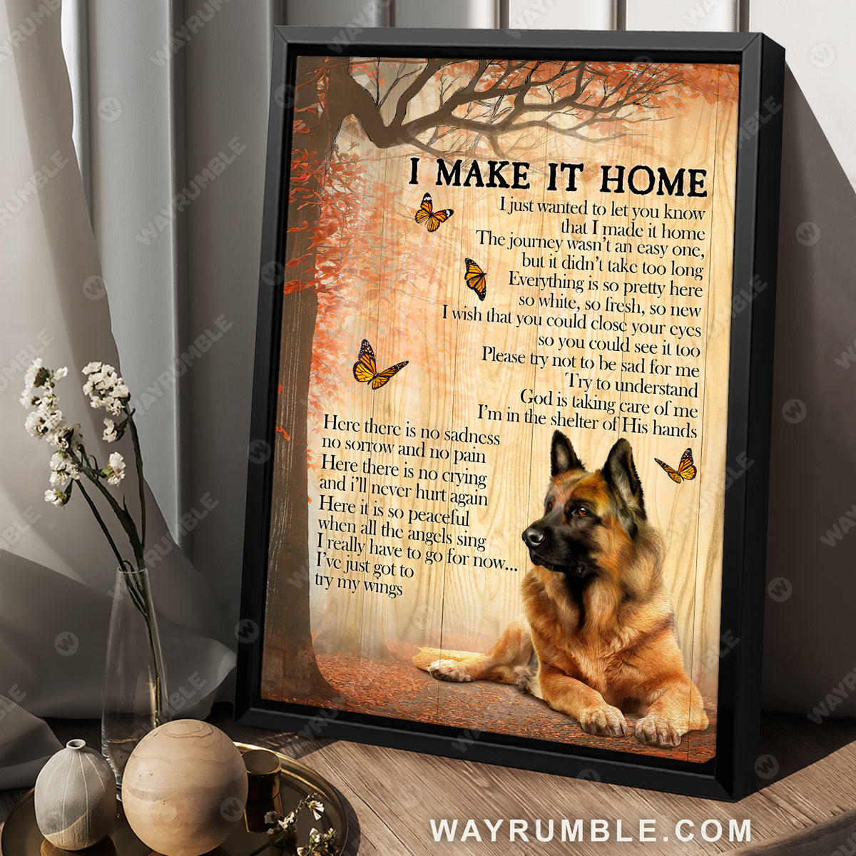 German Shepherd, Monarch butterfly, Autumn season, I make it home - Heaven Portrait Canvas Prints, Wall Art