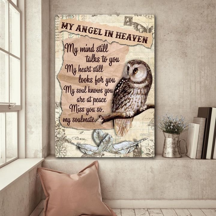 Owl painting, White feathers, My mind still talks to you - Heaven Portrait Canvas Prints, Wall Art