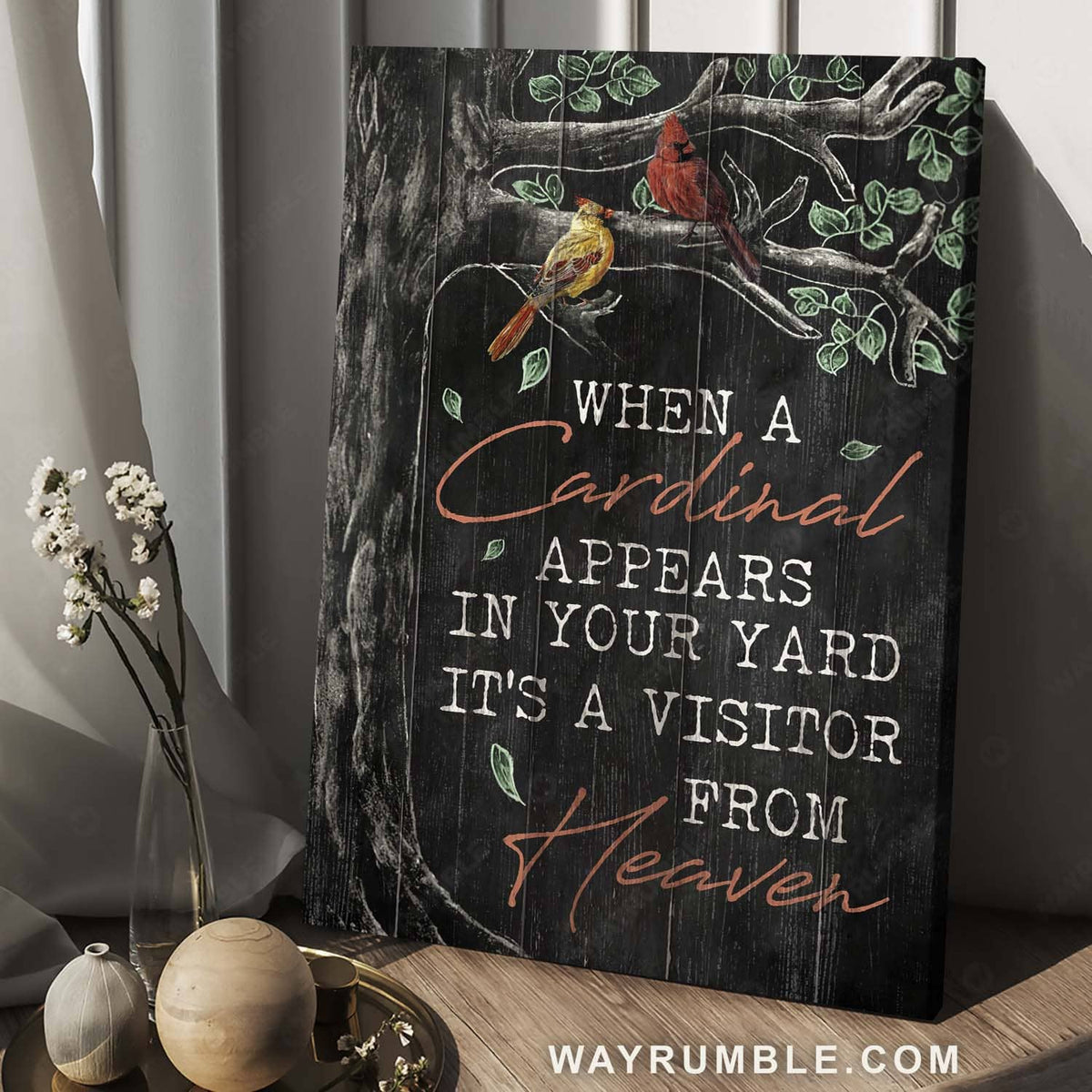 Cardinal drawing, Memorial gift, When a cardinal appears in your yard - Heaven Portrait Canvas Prints, Home Decor Wall Art