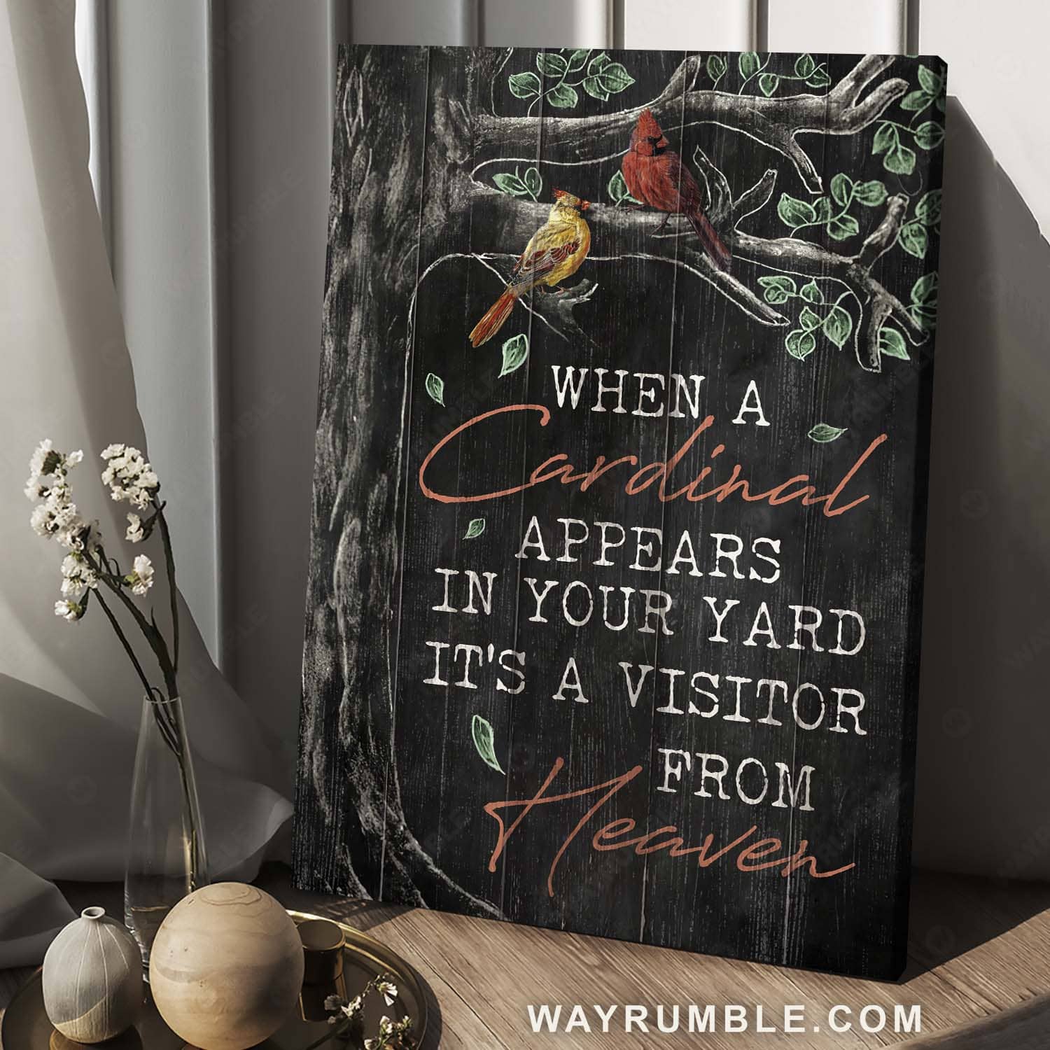 Cardinal drawing, Memorial gift, When a cardinal appears in your yard - Heaven Portrait Canvas Prints, Home Decor Wall Art