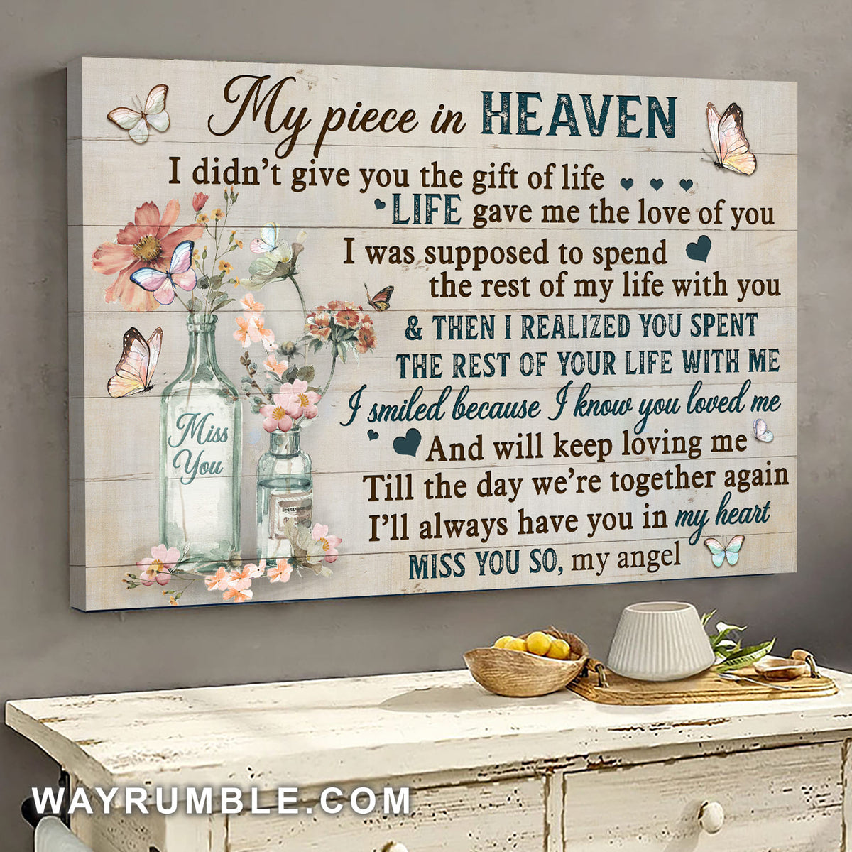Flowers, Glass bottle, Butterfly, I'll always have you in my heart - Heaven Landscape Canvas Prints, Wall Art