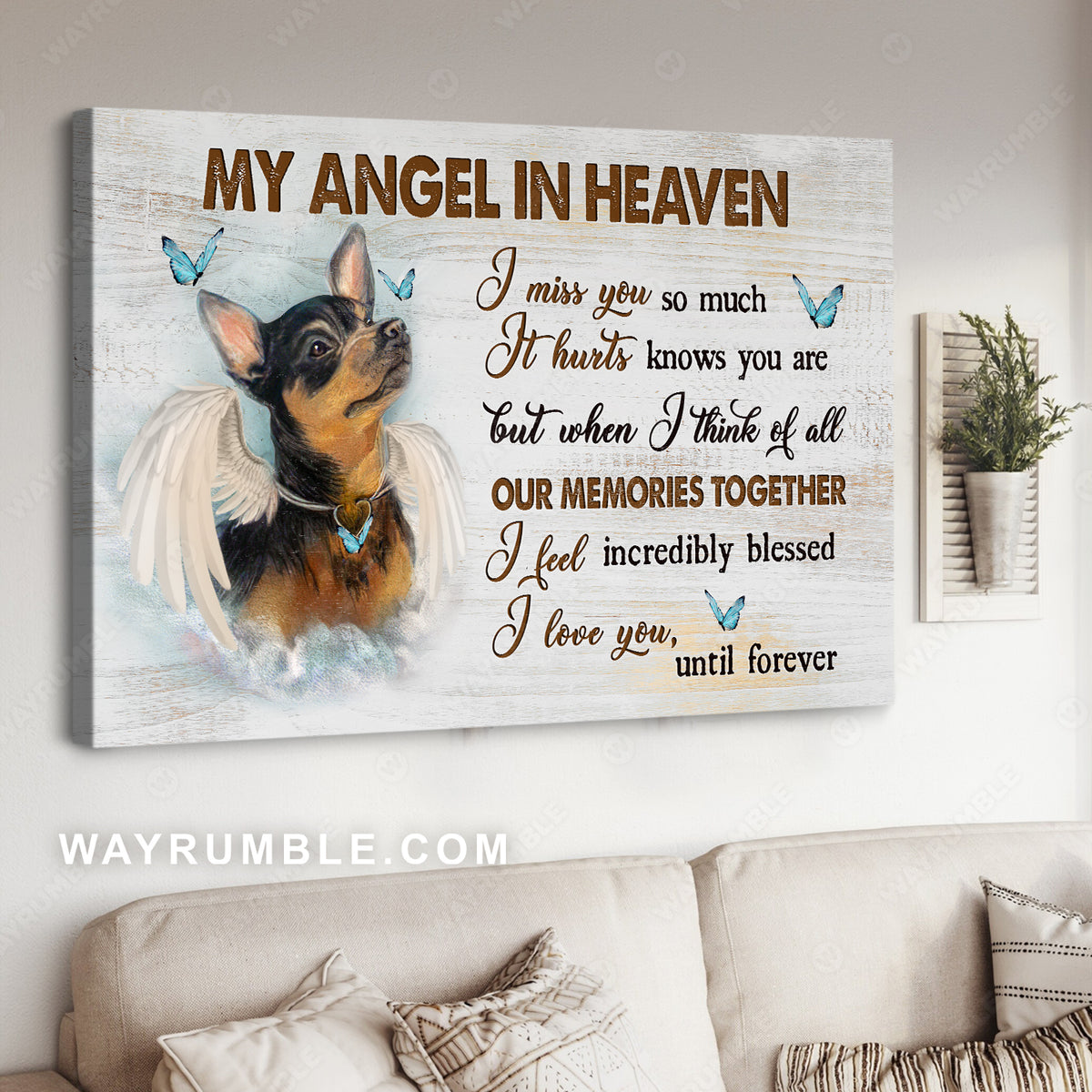 Chihuahua painting, Blue butterfly, My angel in heaven, I miss you so much - Heaven Landscape Canvas Prints, Wall Art