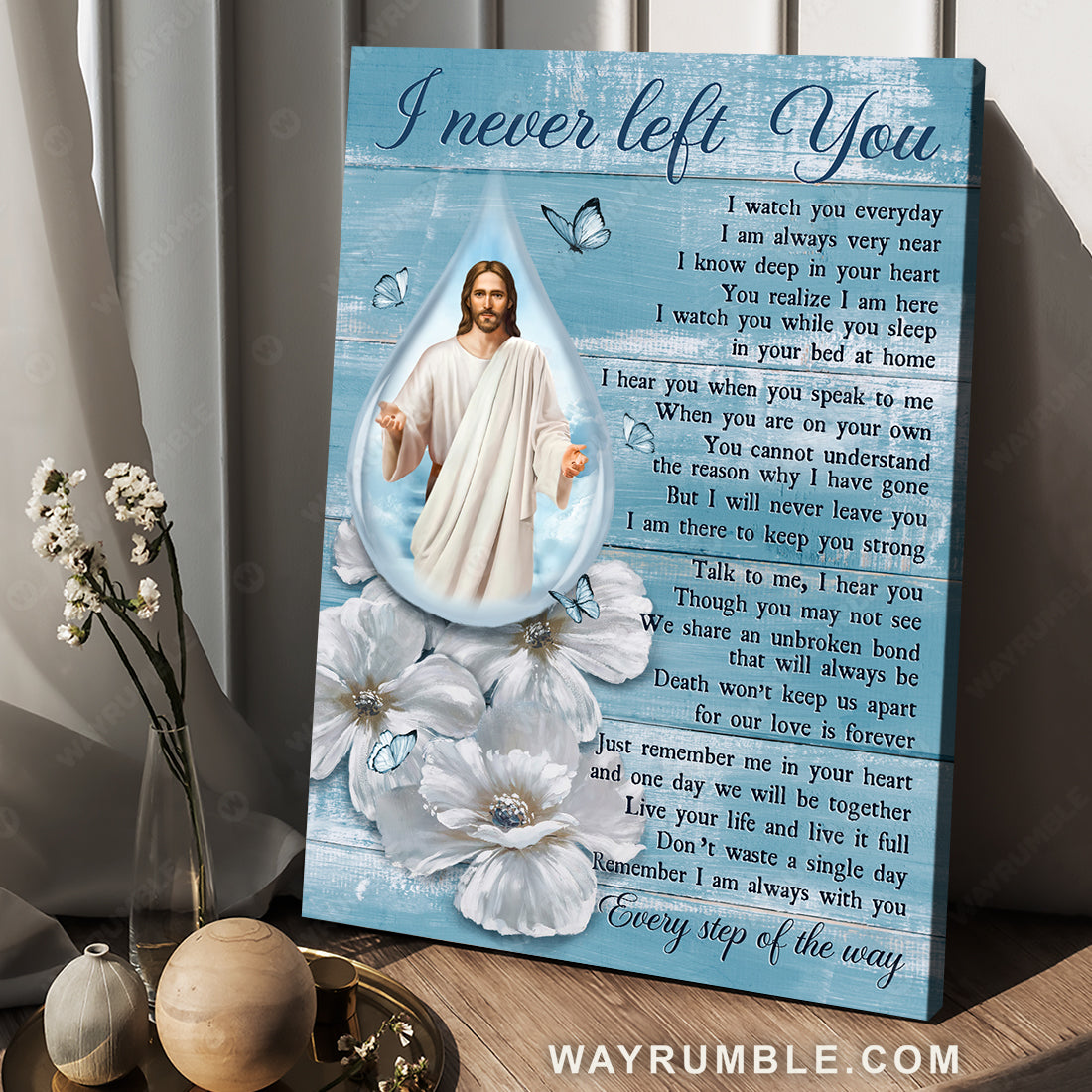 The life of Jesus, Camellia flower, Butterfly, I never left you - Heaven Portrait Canvas Prints, Wall Art