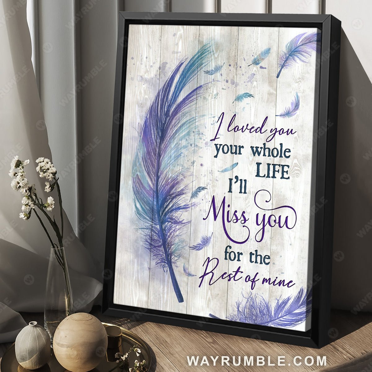 Purple feathers, Peaceful drawing, I'll miss you for the rest of mine - Heaven Portrait Canvas Prints, Wall Art