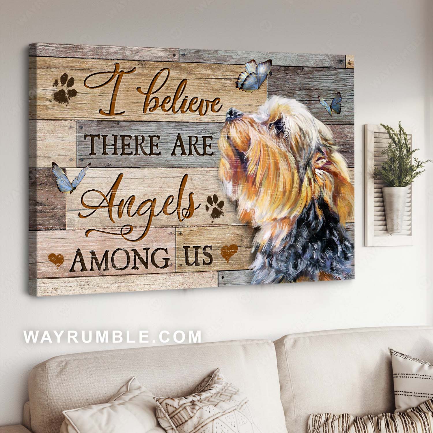 Adorable Yorkshire Terrier, Lovely butterfly, I believe there are angels among us - Heaven Landscape Canvas Prints, Wall Art