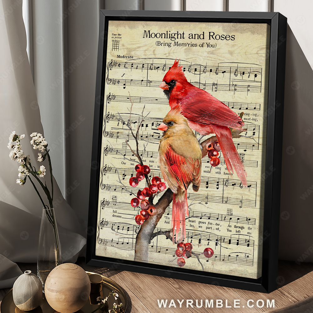 Watercolor cardinal, Pretty cranberry tree, Moonlight and Roses - Heaven Portrait Canvas Prints, Wall Art