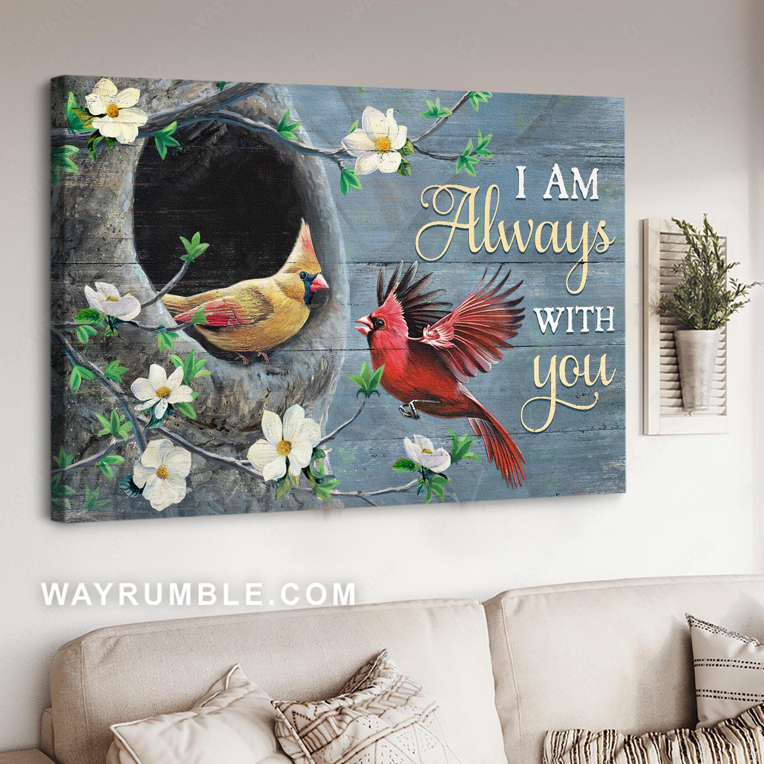 Cardinal painting, Beautiful Japanese anemone, I am always with you - Heaven Landscape Canvas Prints, Wall Art