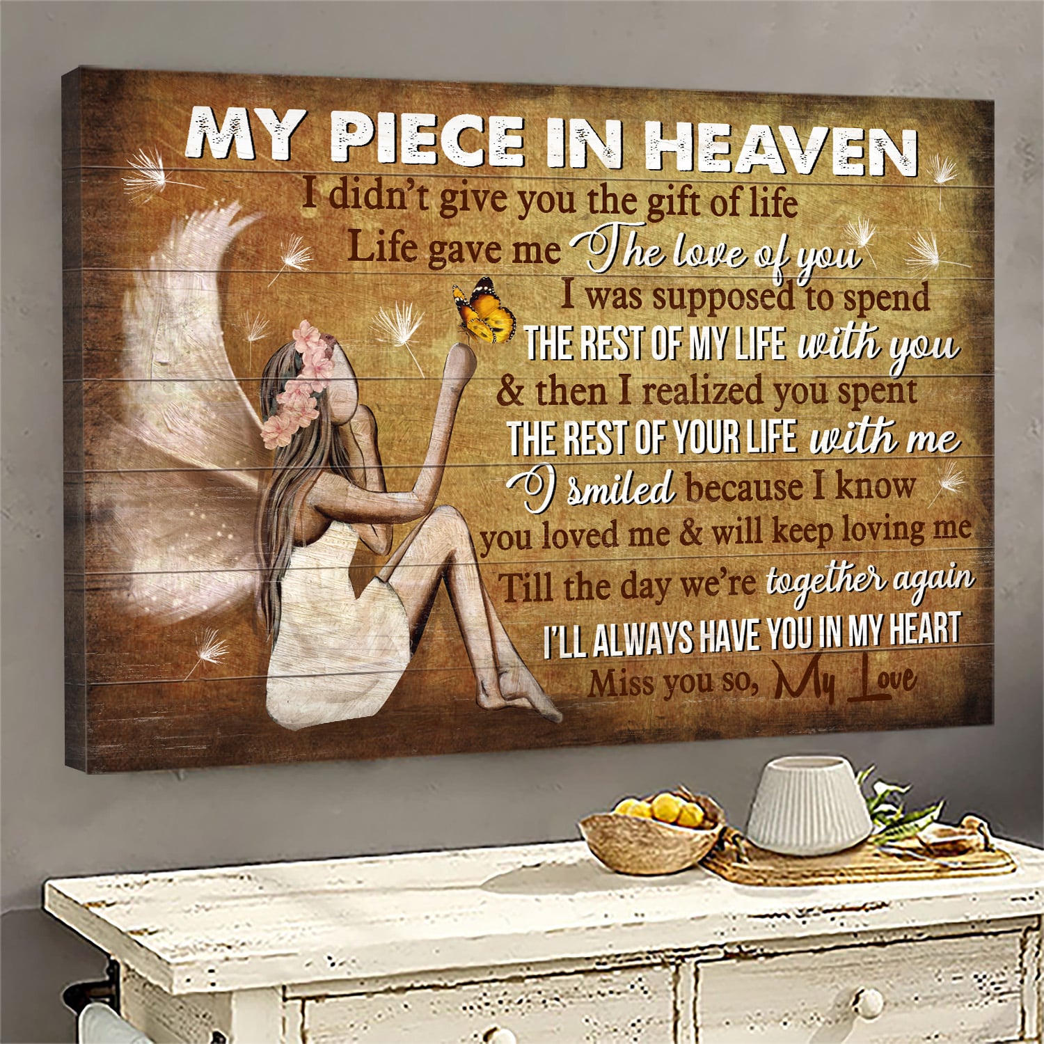 Beautiful Angel, Butterfly, I smiled because I know you loved me - Heaven Landscape Canvas Prints, Wall Art