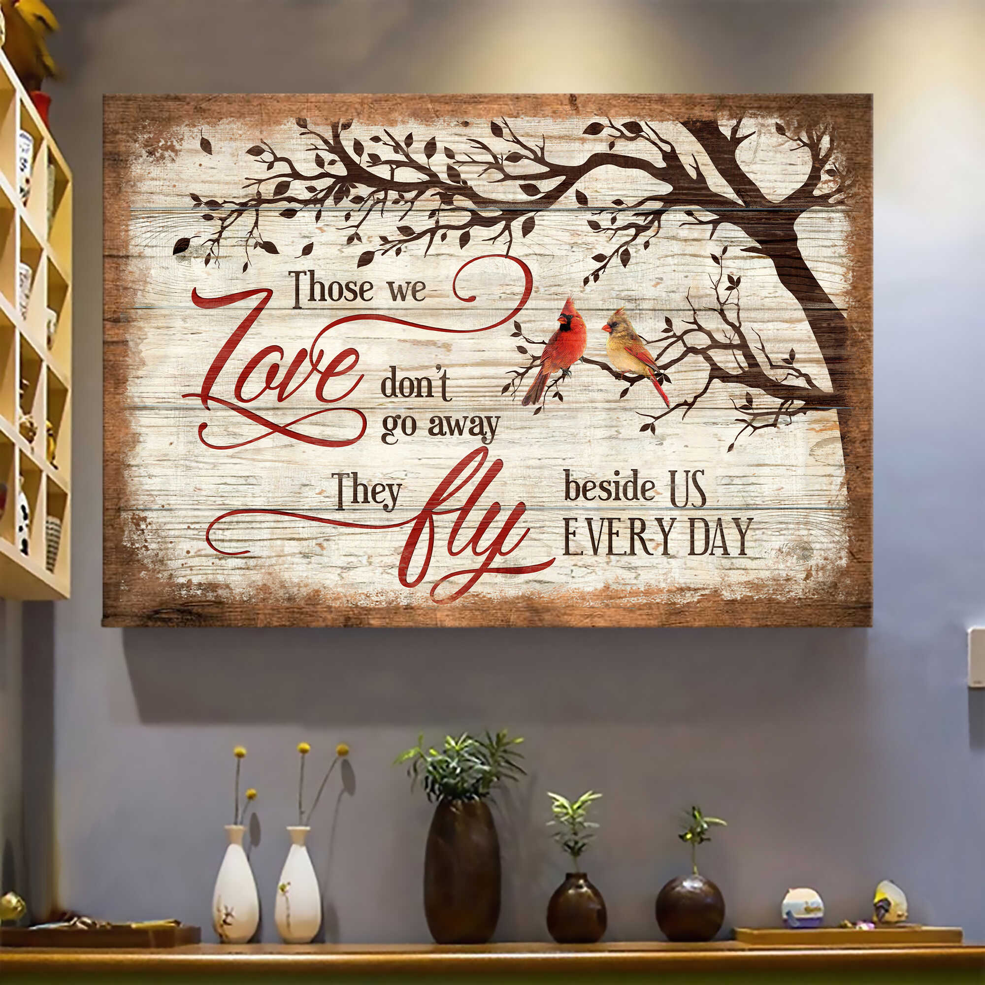 Cardinal, On the tree, Those we love don't go away, they fly beside us every day - Heaven Landscape Canvas Prints, Wall Art