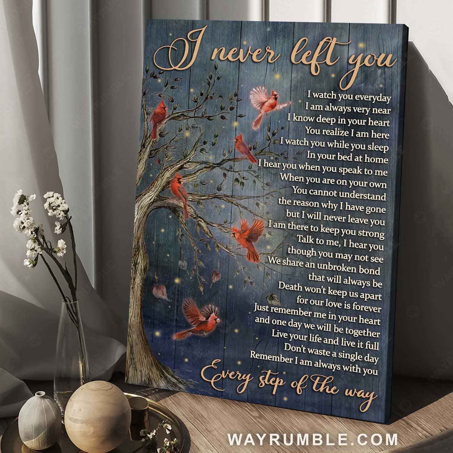 Red cardinal bird, Inspirational quotes, Memorial gift, I never left you - Heaven Portrait Canvas Prints, Home Decor Wall Art