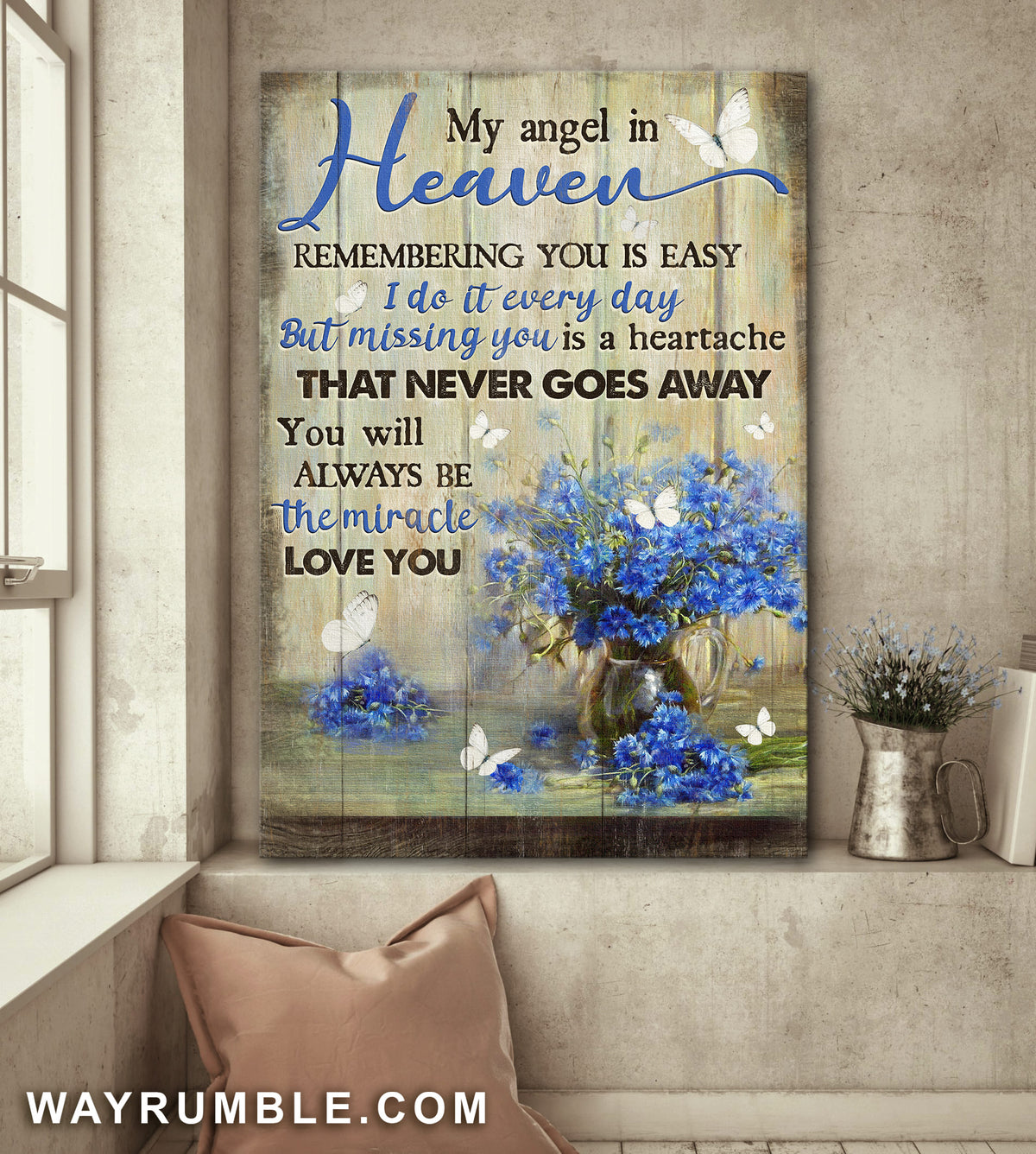 Blue flower, Glass vase, Butterfly, You will always be the miracle - Jesus Portrait Canvas Prints, Wall Art
