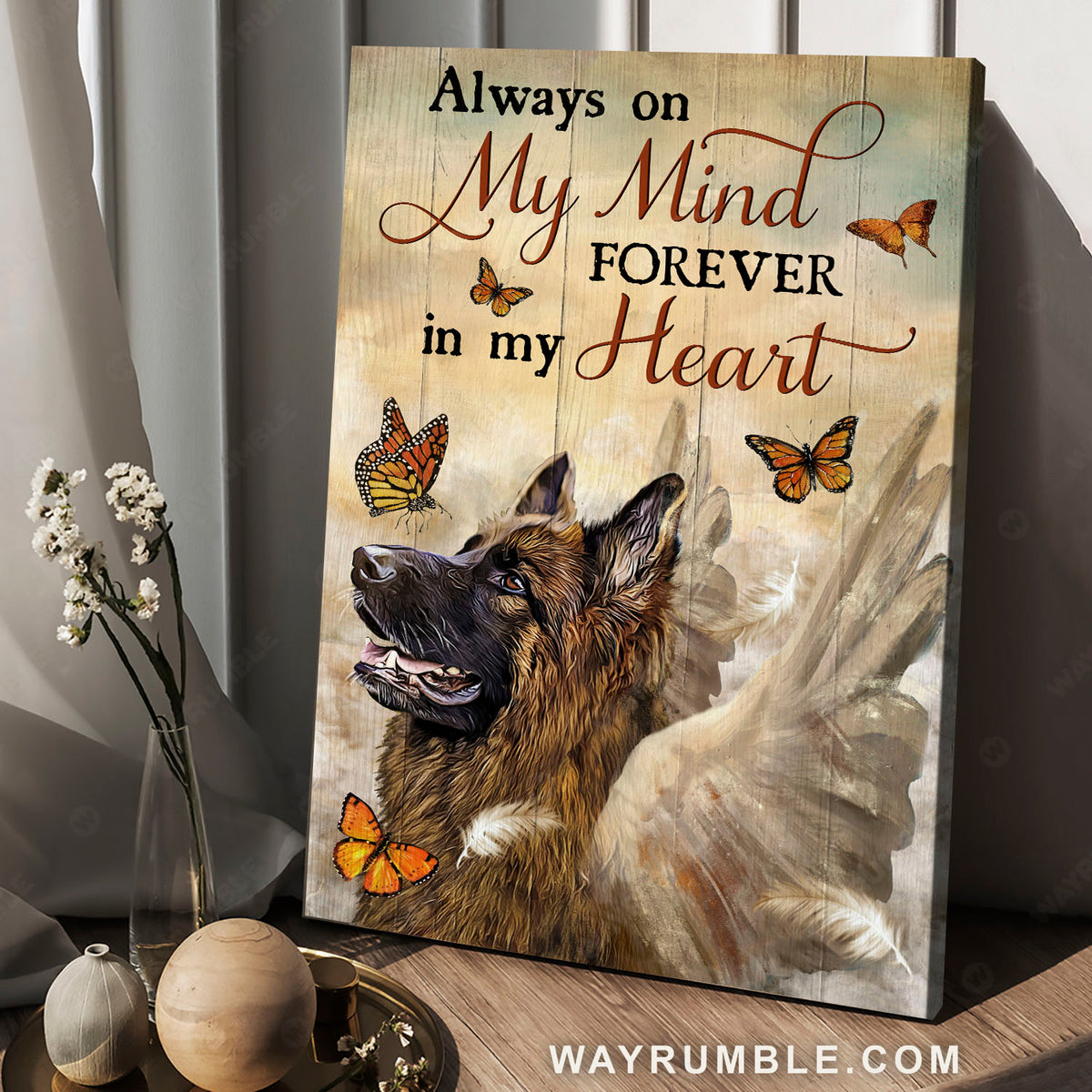 German Shepherd painting, Monarch butterfly, Angel wings, Forever in my heart - Heaven Portrait Canvas Prints, Home Decor Wall Art