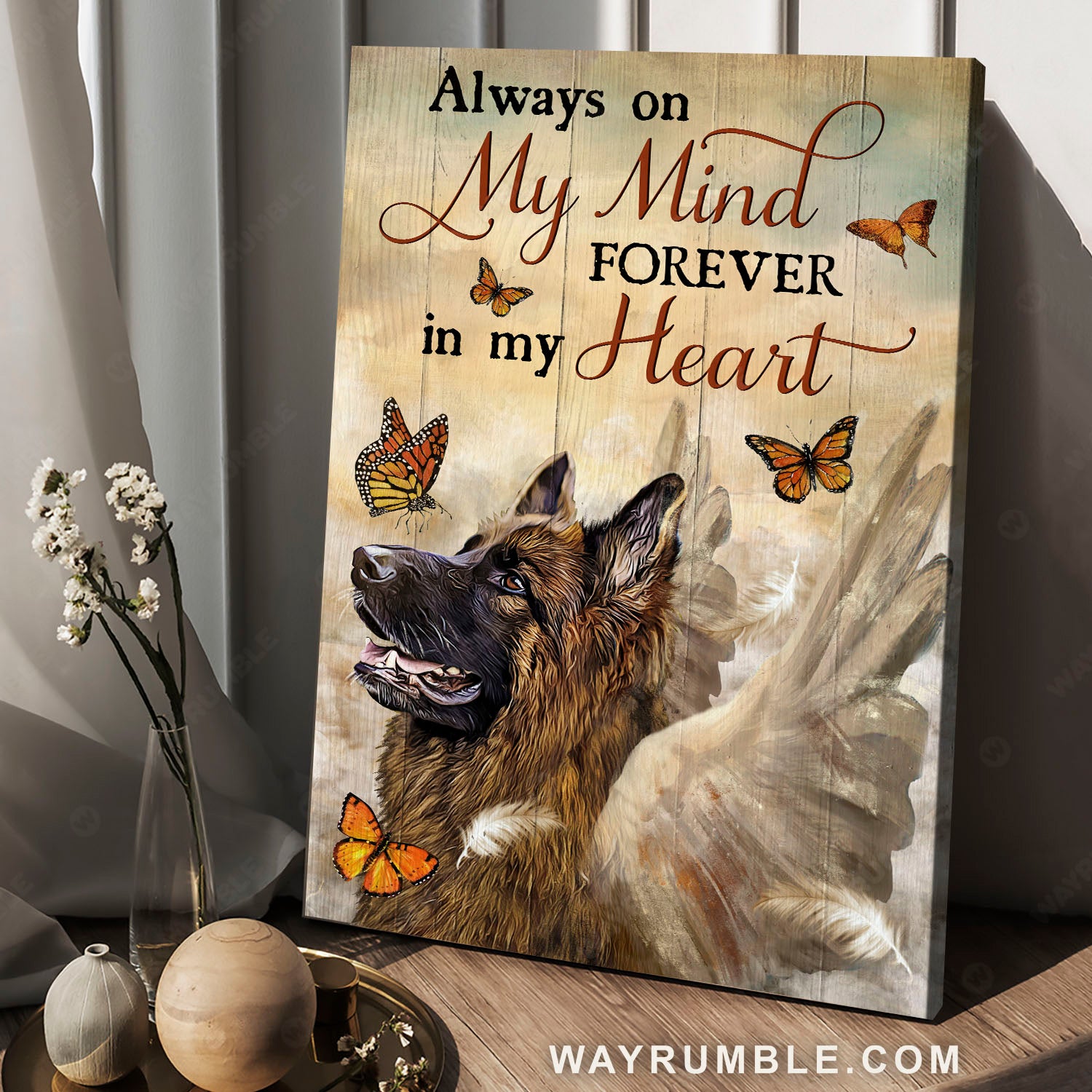 German Shepherd painting, Monarch butterfly, Angel wings, Forever in my heart - Heaven Portrait Canvas Prints, Home Decor Wall Art