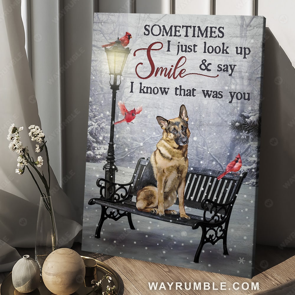 German Shepherd, Good dog, Cardinal bird, I know that was you - Heaven Portrait Canvas Prints, Wall Art