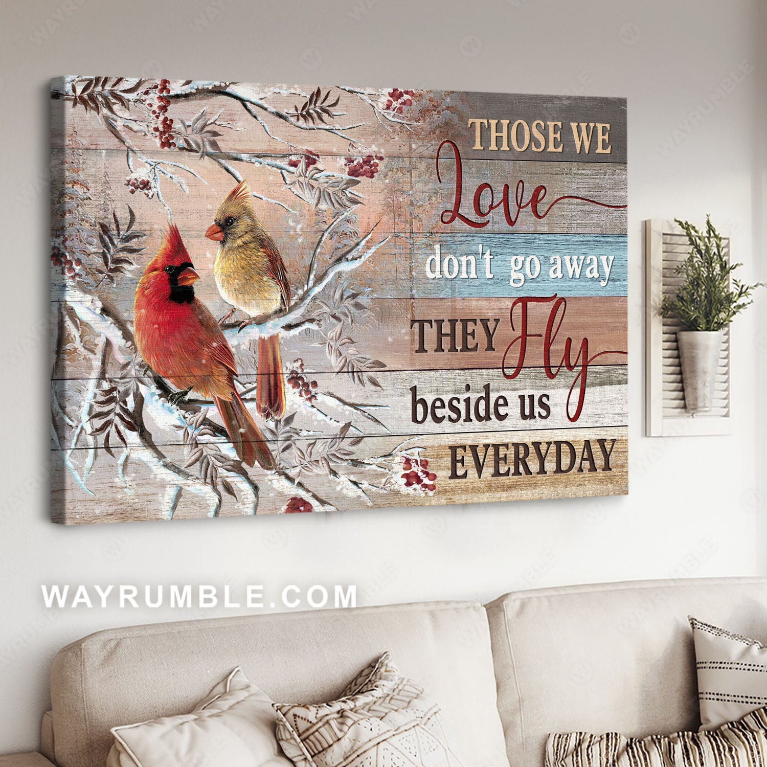 Cardinal couple, Winter season, Cranberry tree, Those we love don't go away - Heaven Landscape Canvas Prints, Home Decor Wall Art