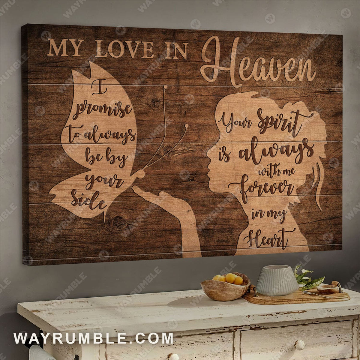 Butterfly, Girl, Vintage Painting, My love in heaven, Always be by your side - Heaven Landscape Canvas Prints, Wall Art