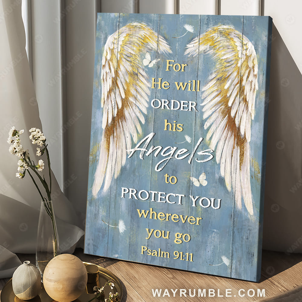 Pretty angel wings, Blue sky, For he will order his angels to protect you - Heaven Portrait Canvas Prints, Wall Art