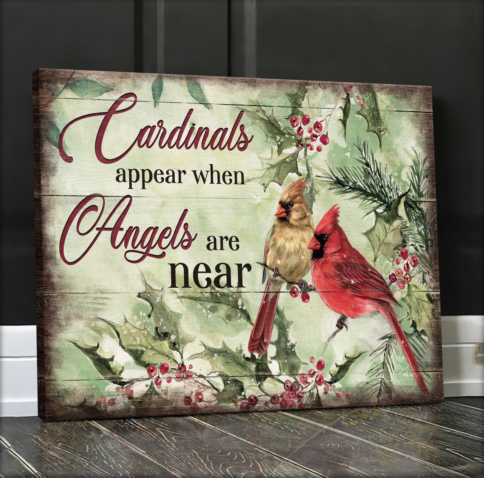 Cardinal Couple, Christmas Berry, Cardinals appear when angels are near - Heaven Landscape Canvas Prints, Wall Art